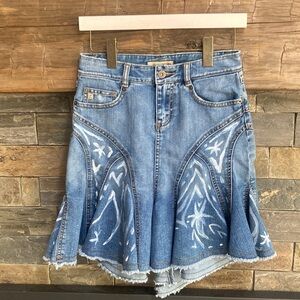 One of a kind hand painted jean skirt